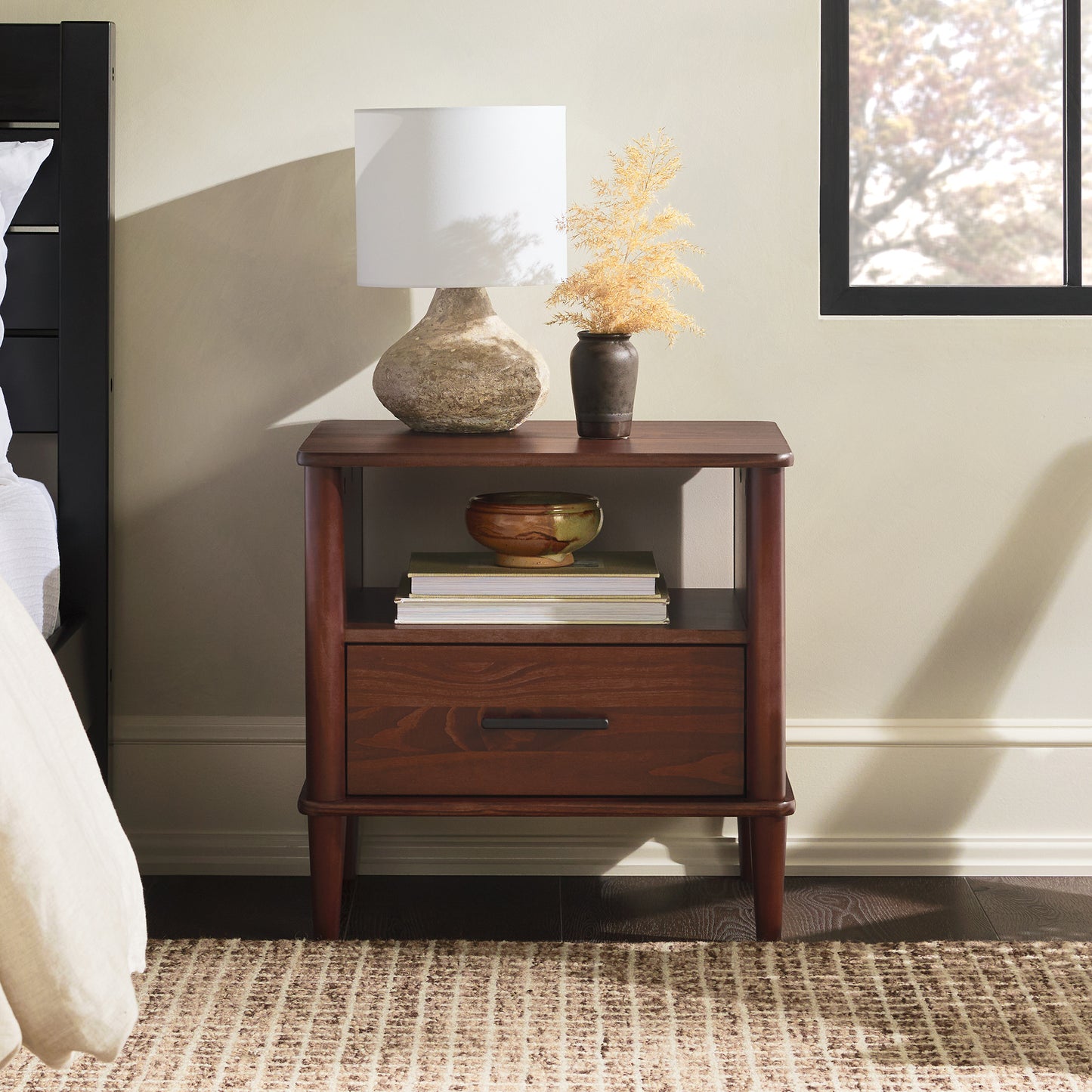 Camilla Transitional Solid Wood Spindle Nightstand – Walnut