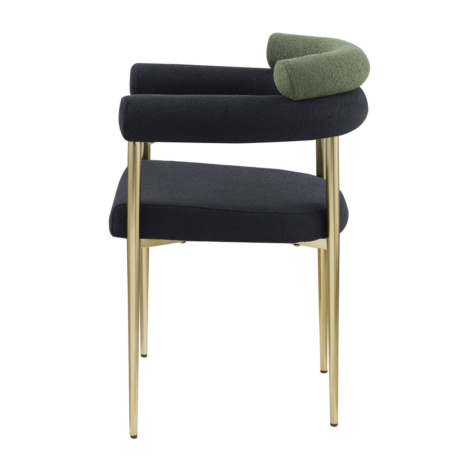 Mid-Century Modern Dining Chairs in Black & Dark Green Boucle