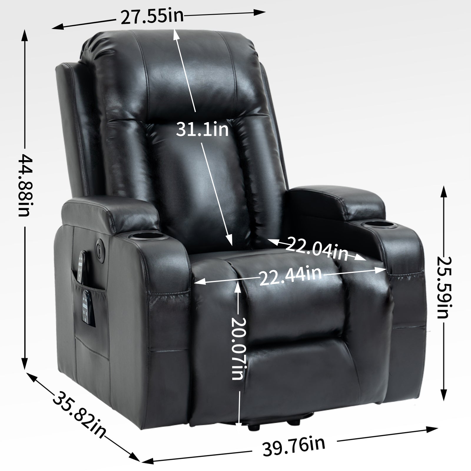 Vespera Faux Leather Power Lift Recliner with Head & Massage, Black