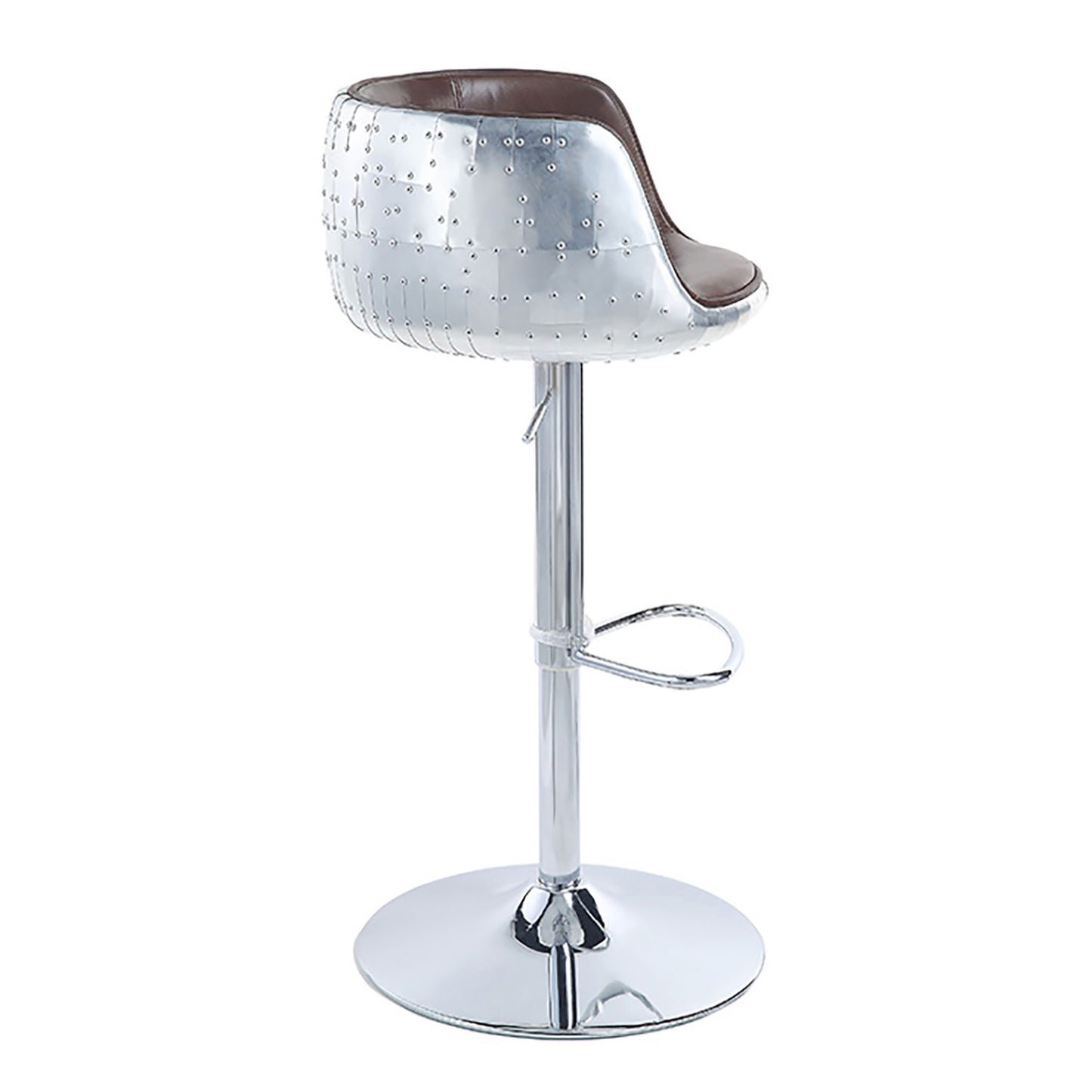 Vintage Brown and Aluminum Swivel Adjustable Stool