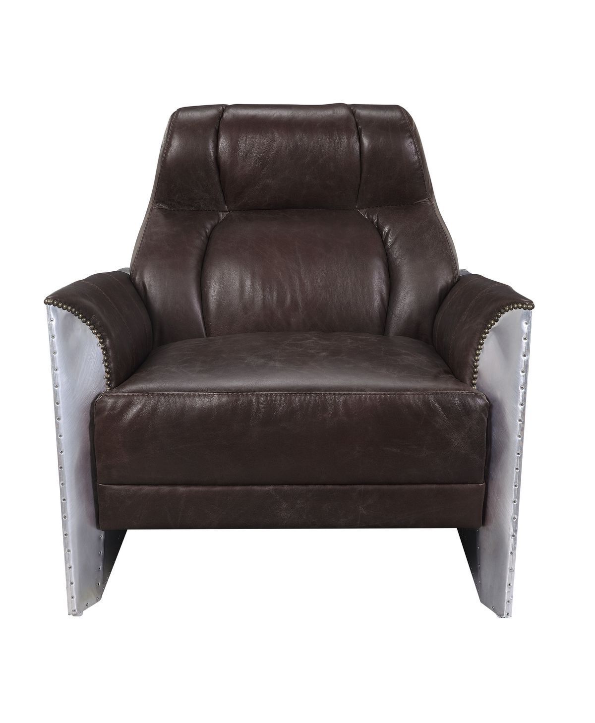 ACME Brancaster Accent Chair, Espresso Top Grain Leather & Aluminum 59715