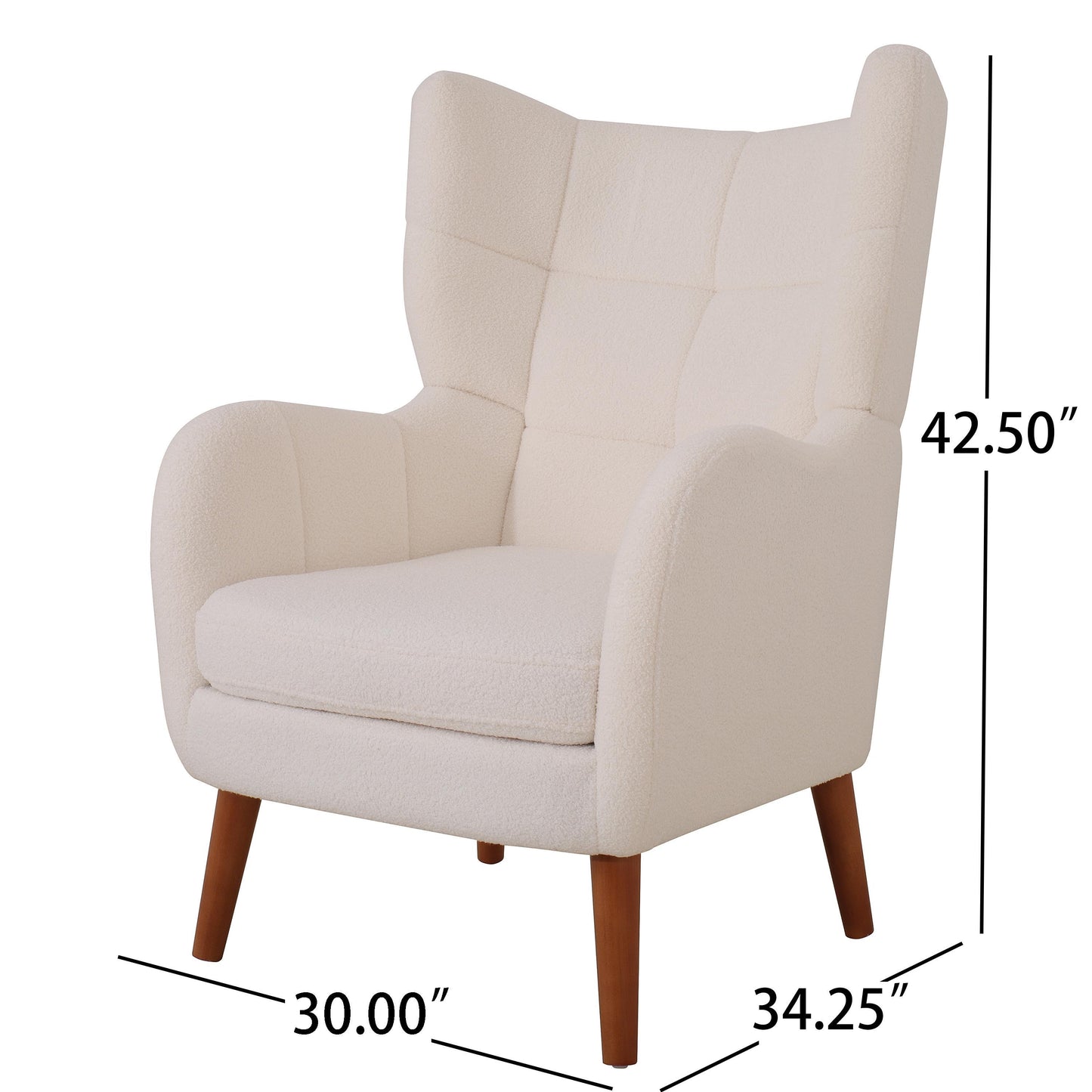 Calista Ivory White Teddy Fabric Mid-Century Accent Chair