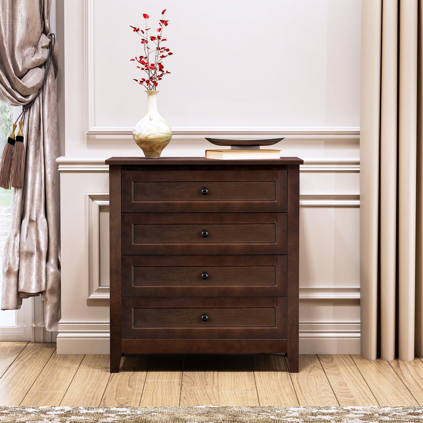 Emory 4-Drawer Solid Wood Chest, Auburn