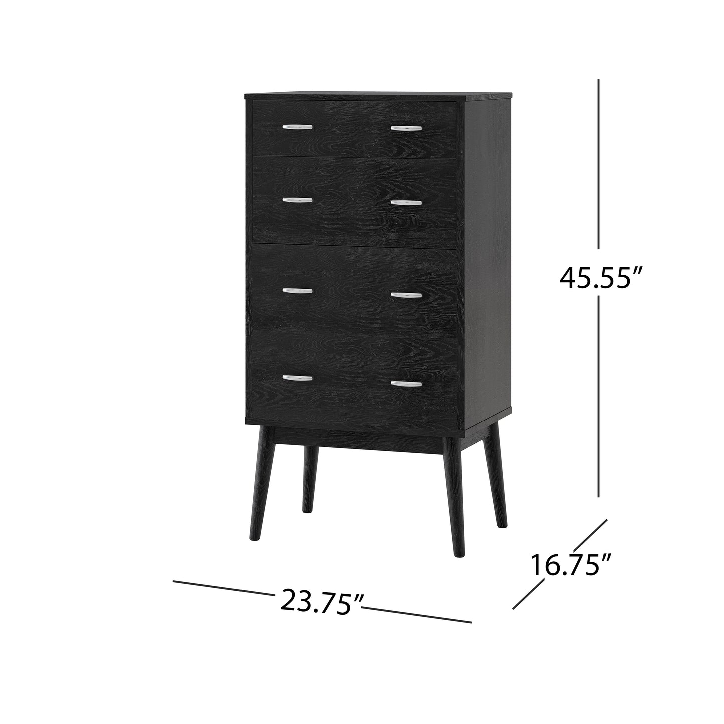 Nissa Mid-Century Modern 4-Drawer Chest, Black