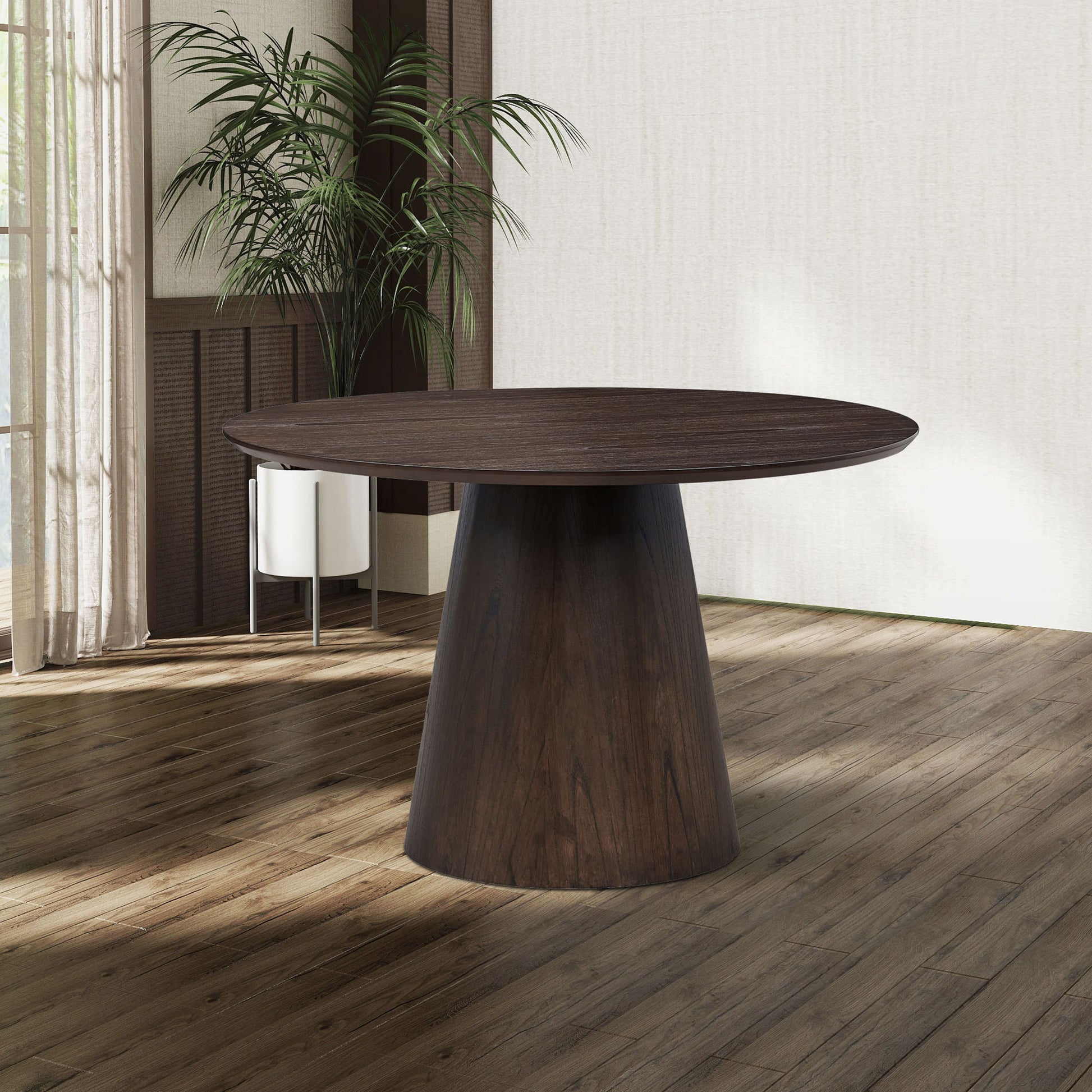 Bernadette 47.24'' Round Mid-Century Modern Dining Table, Dark Brown