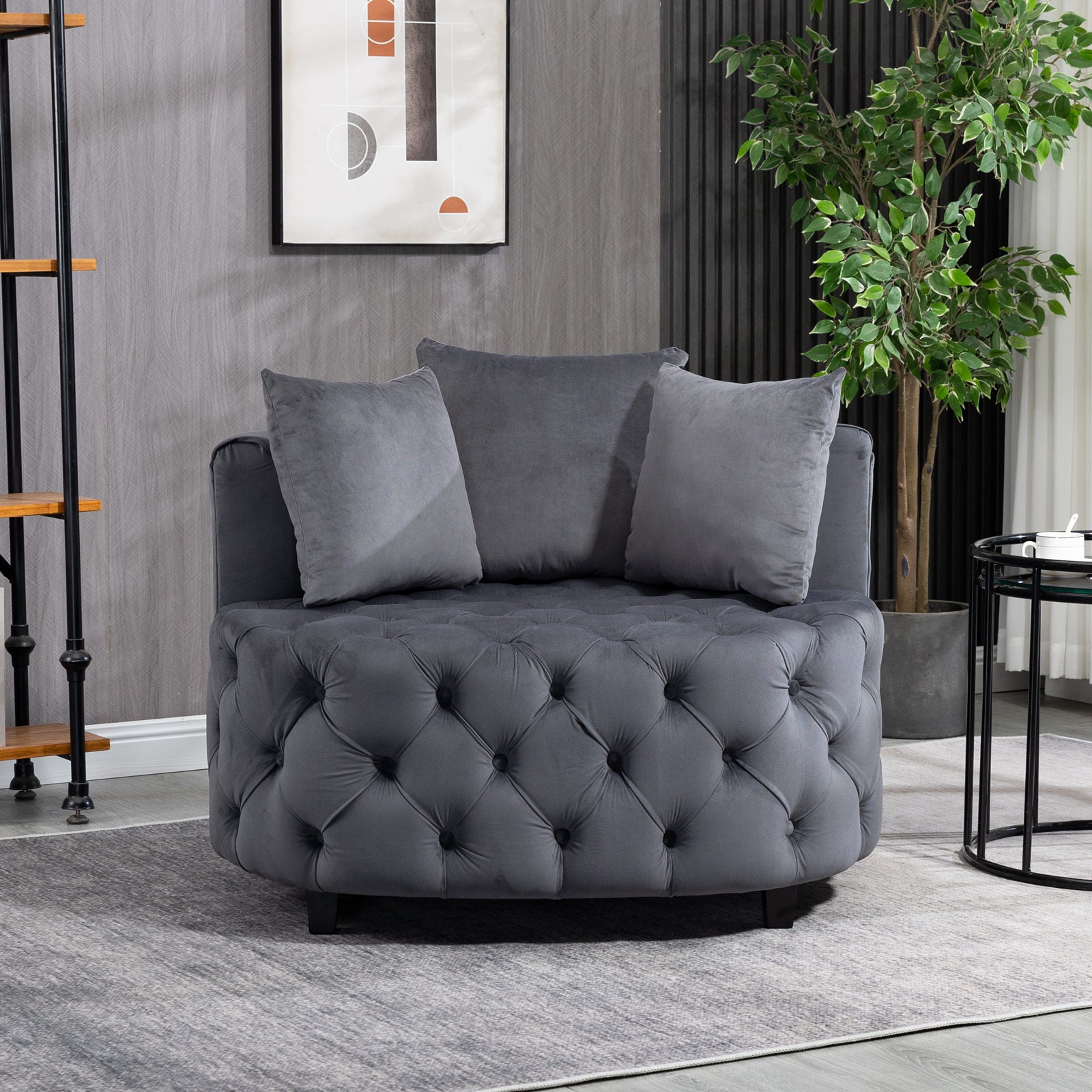 Fayola Velvet Akili Accent Chair, Gray