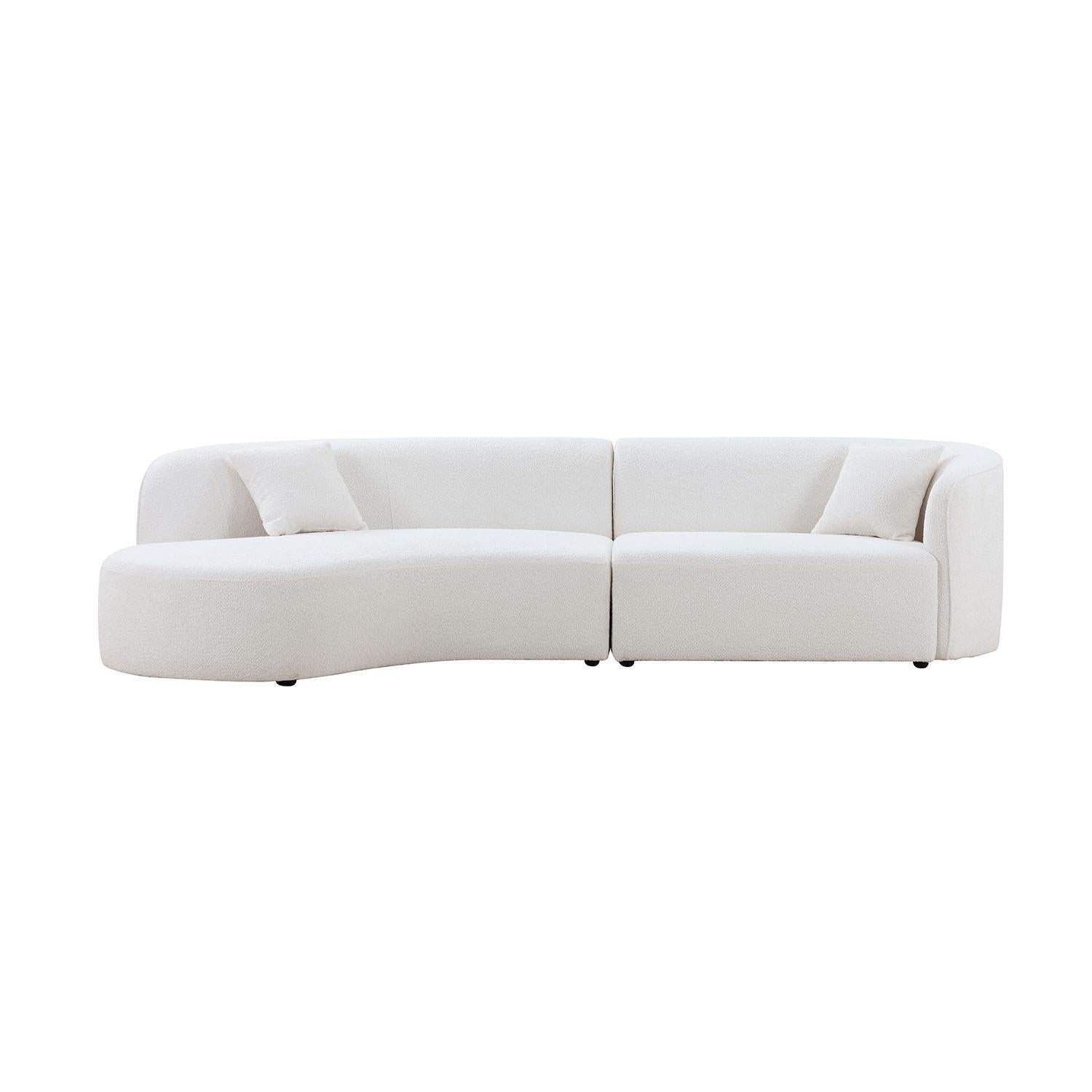 Jove Modern Curved Sectional in White Boucle