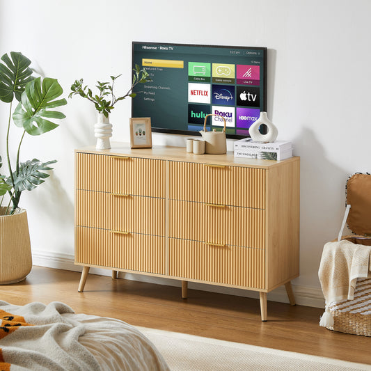 Minder Mid-Century Modern 6-Drawer Dresser in Natural