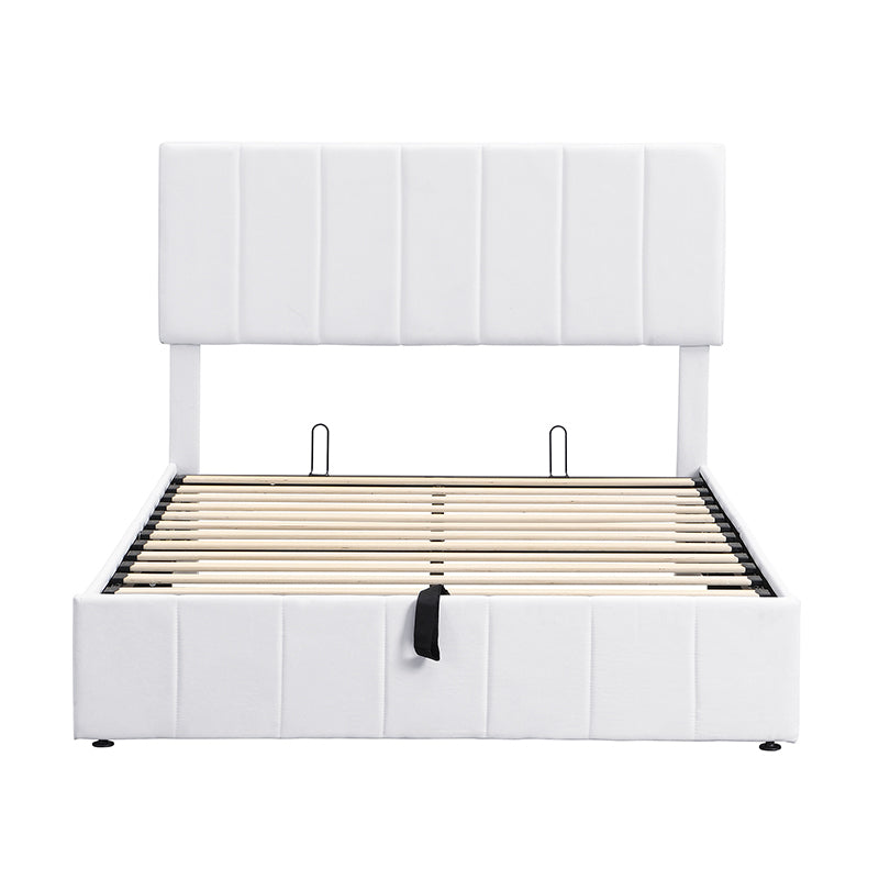 Destiny Full size Upholstered Platform bed with a Hydraulic Storage System - White