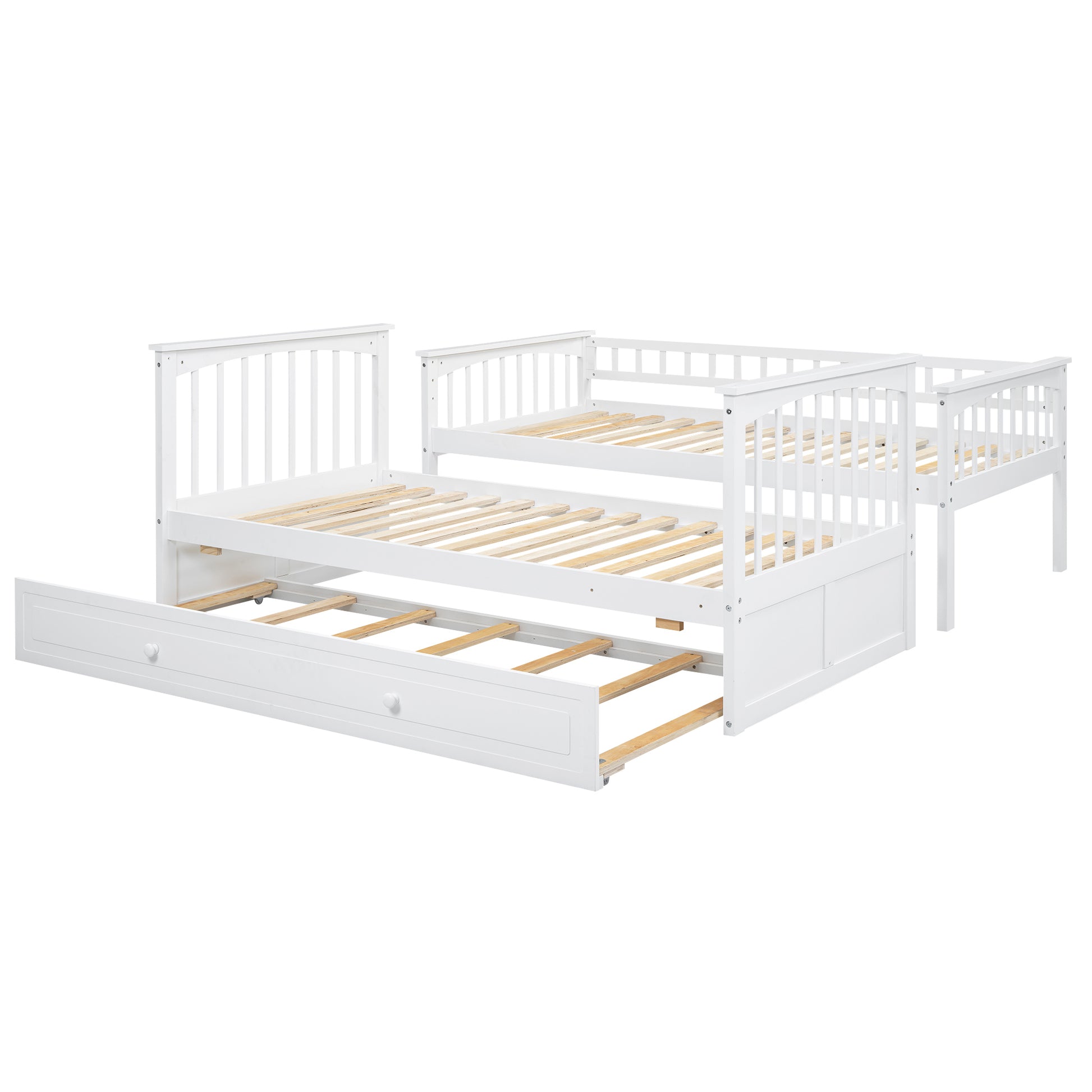 Carter Twin over Twin Bunk Bed with Twin Size Trundle, Convertible Beds, White