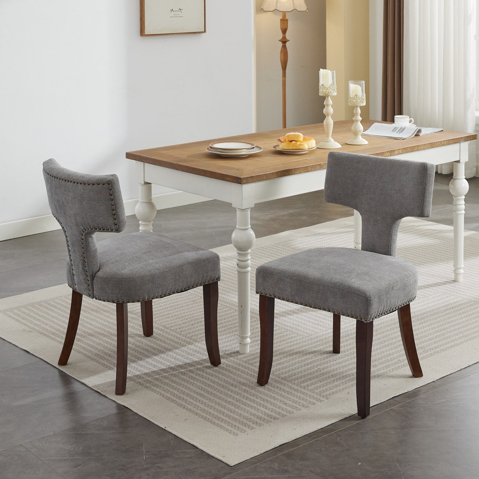 Magen Mid-Century Modern Linen Side Chairs Set of 2 , Gray