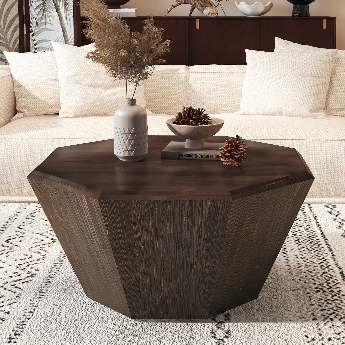 Normal 31.5" Octagonal Coffee Table, Dark Walnut