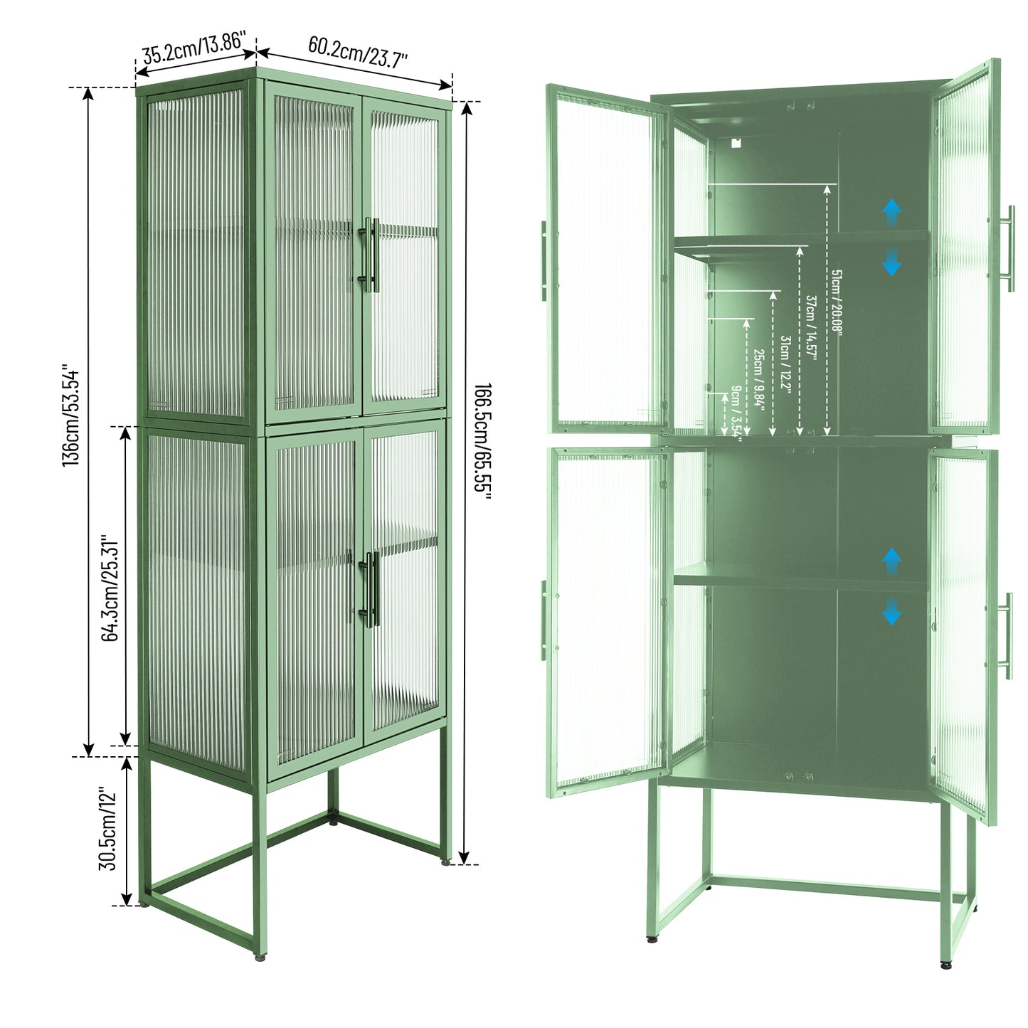 Zane 4-Door Metal Cabinet with Glass Doors, Light Green