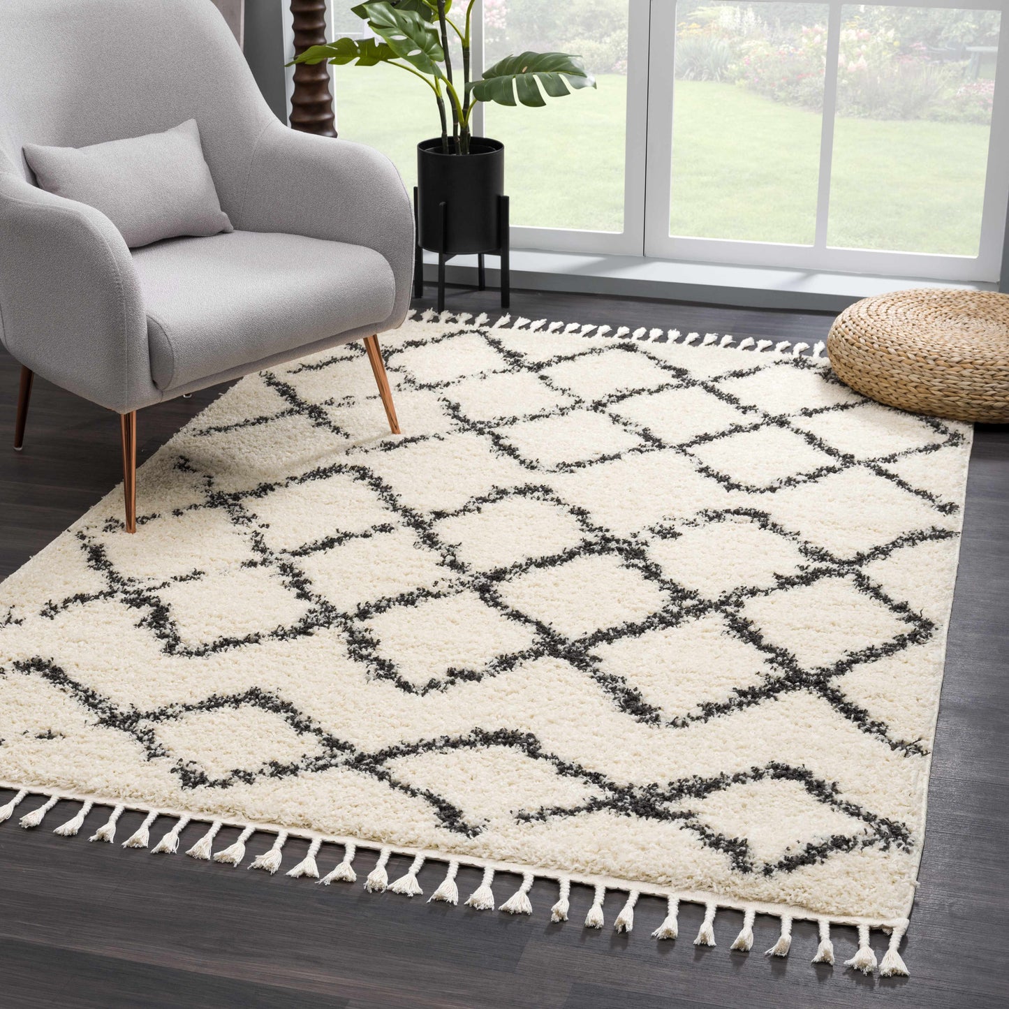 Wallagrass Beige Trellis Tassel Shag - Clearance