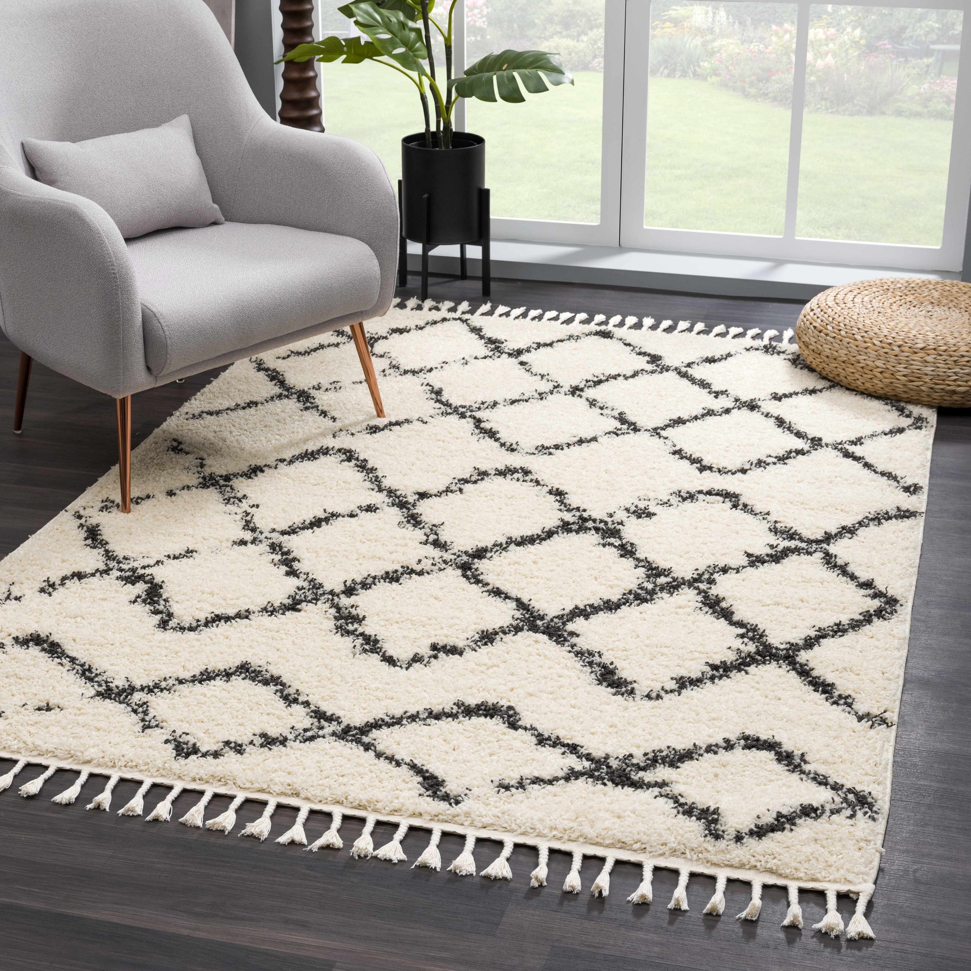 Wallagrass Beige Trellis Tassel Shag - Clearance