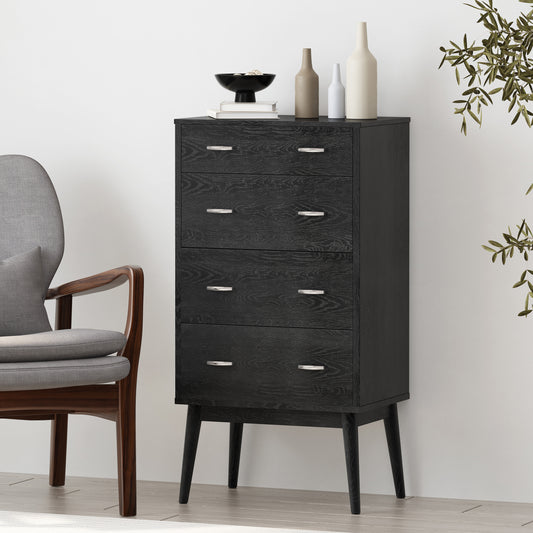 Nissa Mid-Century Modern 4-Drawer Chest, Black