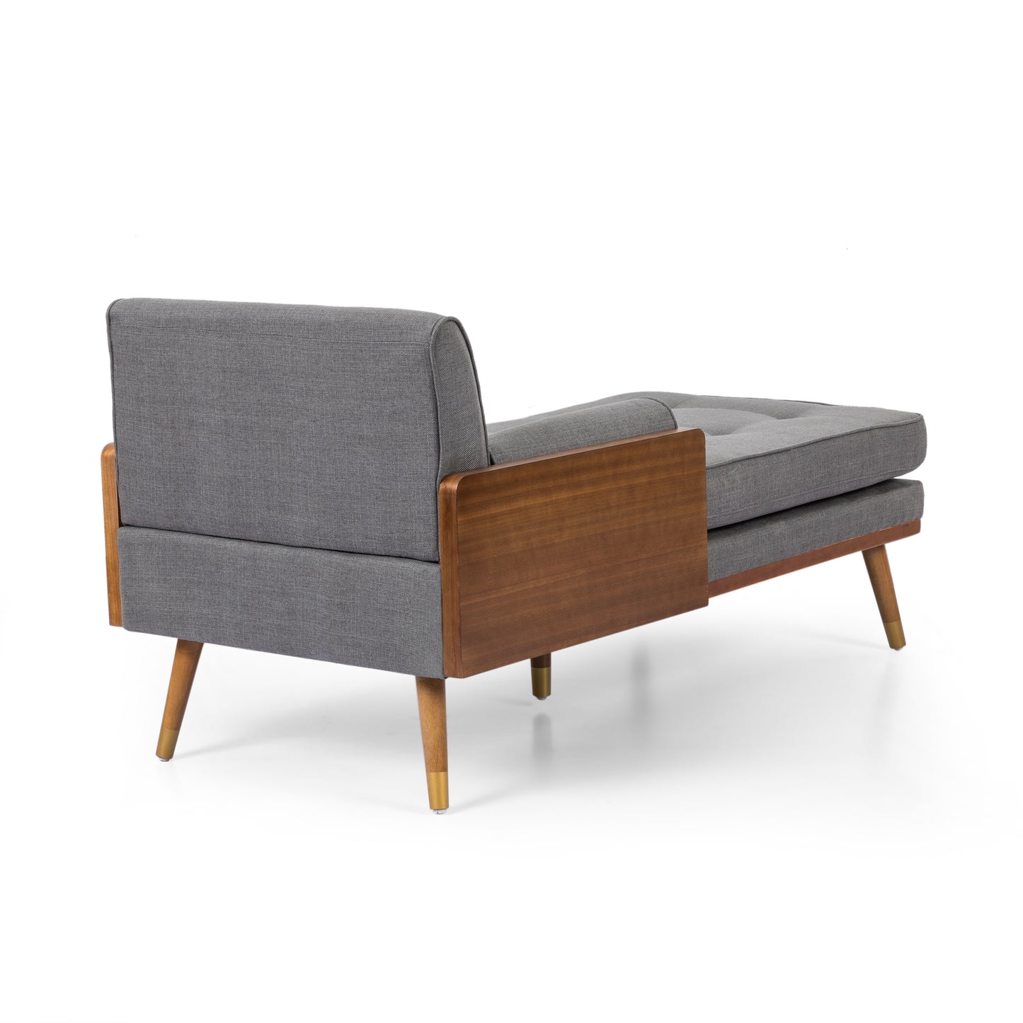 Romilly Mid-Century Modern Chaise Lounge, Gray & Walnut