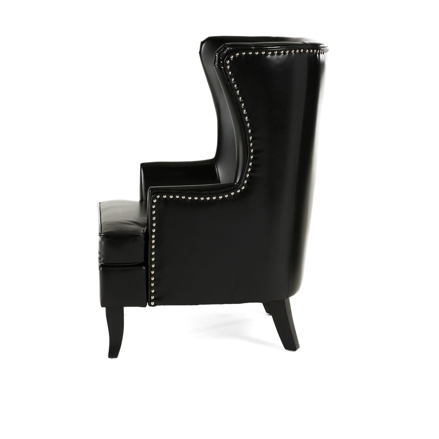 Canterbury Modern PU Leather High Back Chair with Silver Nailhead, Black