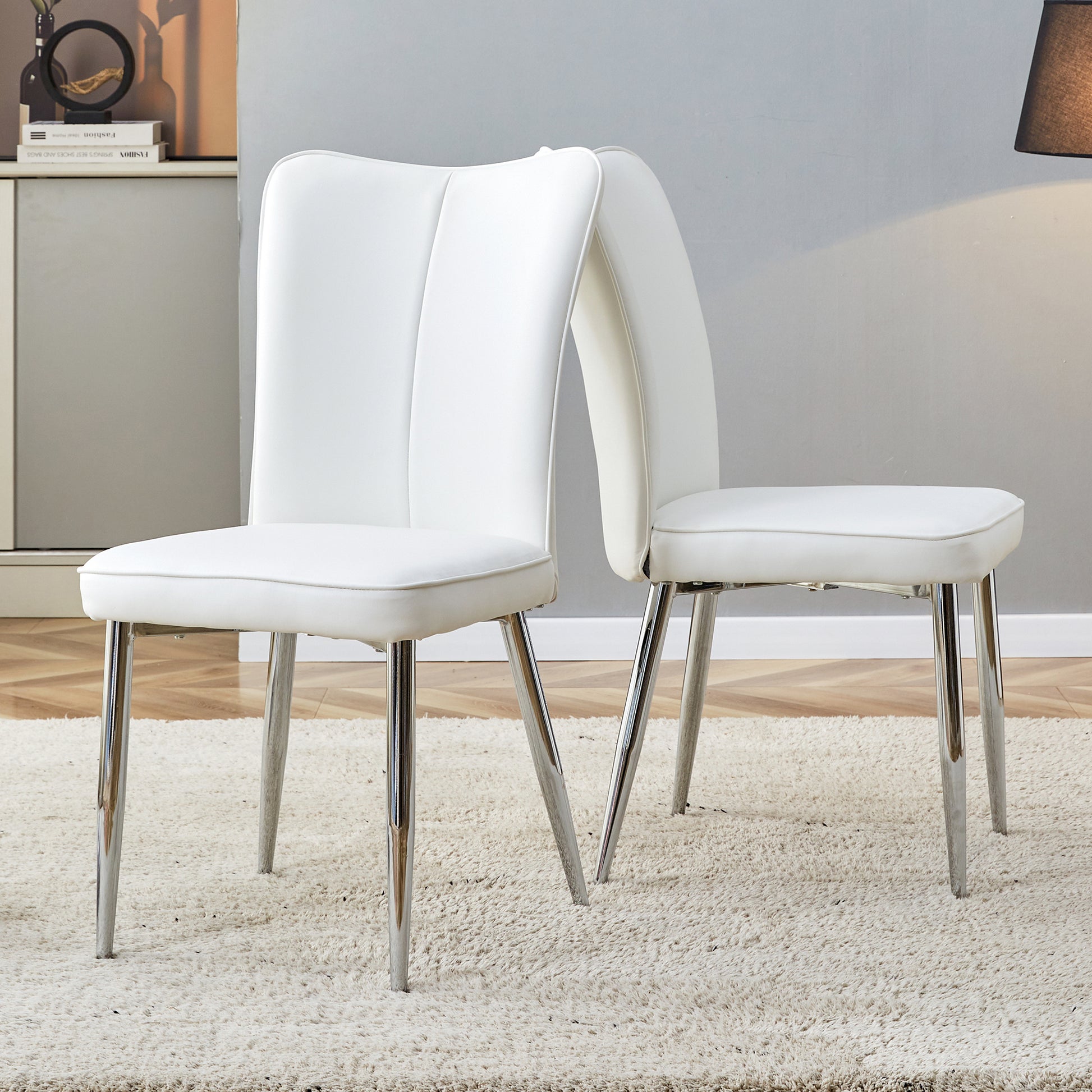 Ashley Modern Minimalist PU Leather Side Chairs Set of 2 , White