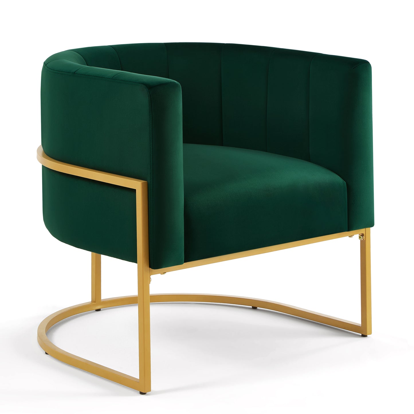 Fern Jade Emerald Upholstered Velvet Accent Chair with Golden Metal Stand and Curved Backrest