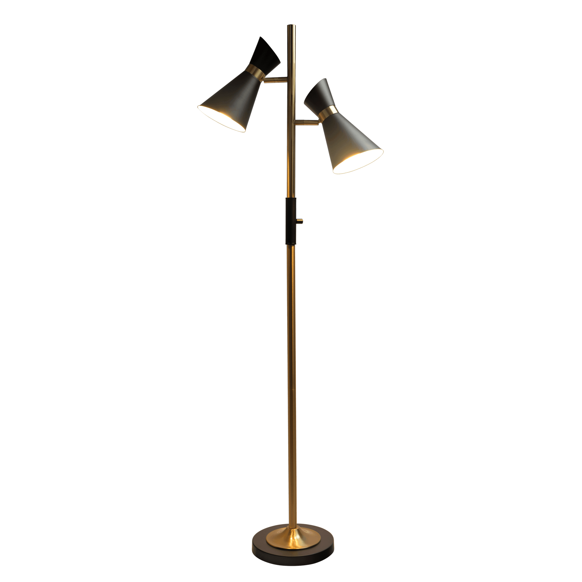 Axis Brassed Gold Floor Lamp with 4-Way Switch Double Spots with Metal Base