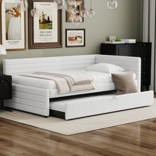 Aya Twin Size Upholstered Daybed with Trundle, White