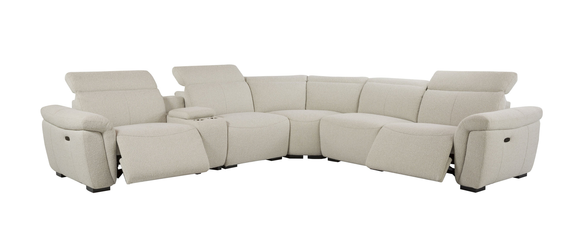 Dayana Beige Boucle Power Recliner Sectional Sofa for 5 People with Cupholder Console & Adjustable Headrest