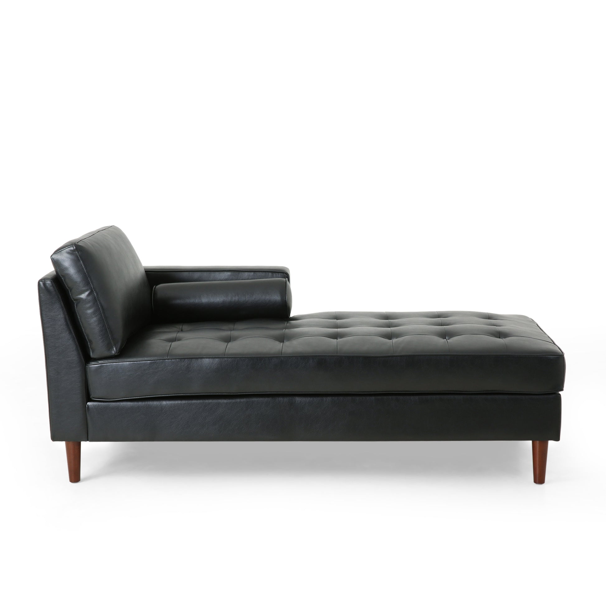 Pearl Modern PU Leather Chaise Lounge with Peg Legs, Black