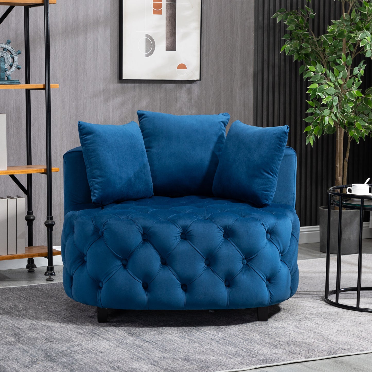 Fayola Velvet Akili Accent Chair, Blue