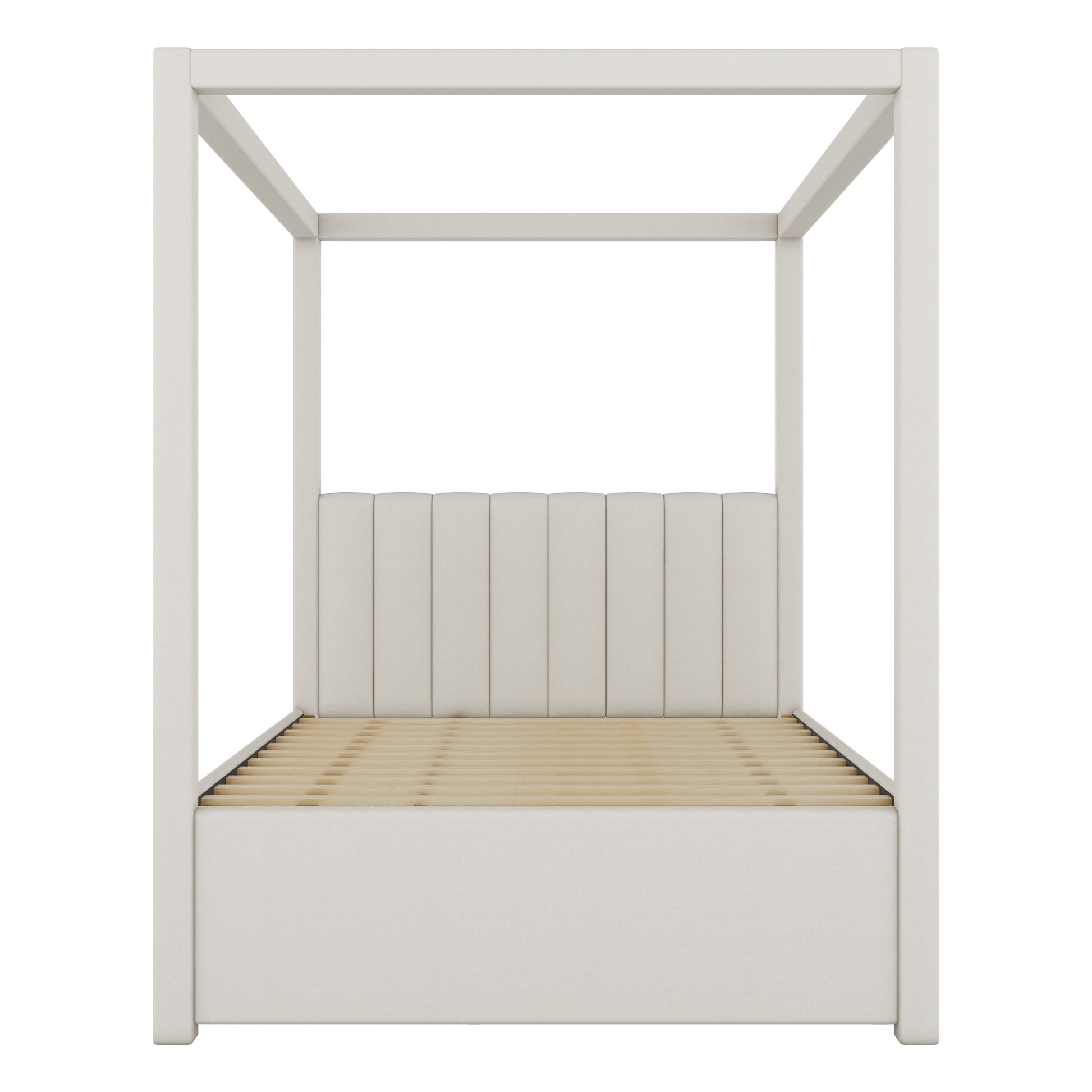 Nami Canopy Platform Bed with Trundle and Three Storage Drawers, Beige