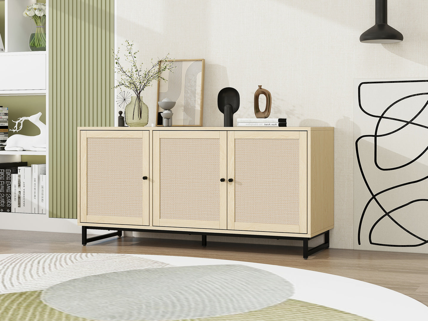 Allen Natural Finish Accent Cabinet with Rattan Fronts