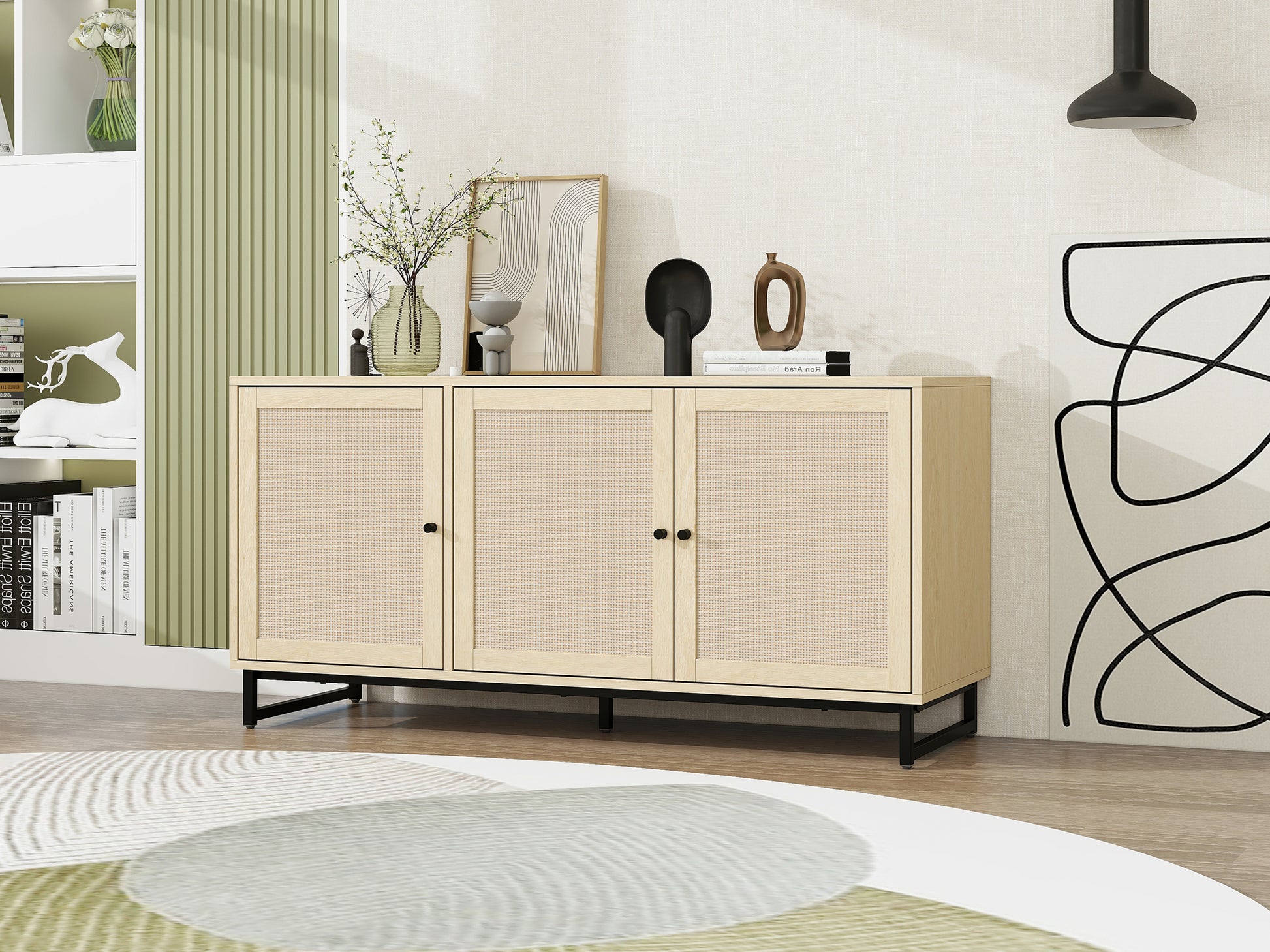 Allen Natural Finish Accent Cabinet with Rattan Fronts