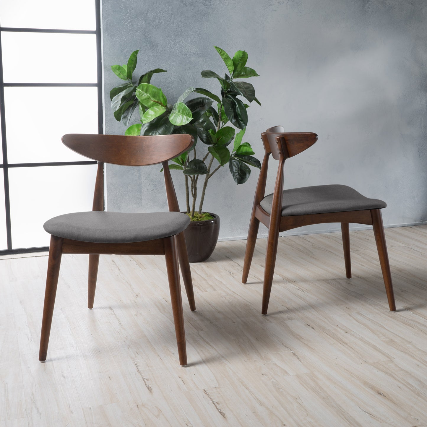 Karen Mid-Century Modern Side Chairs Set of 2 Walnut & Gray