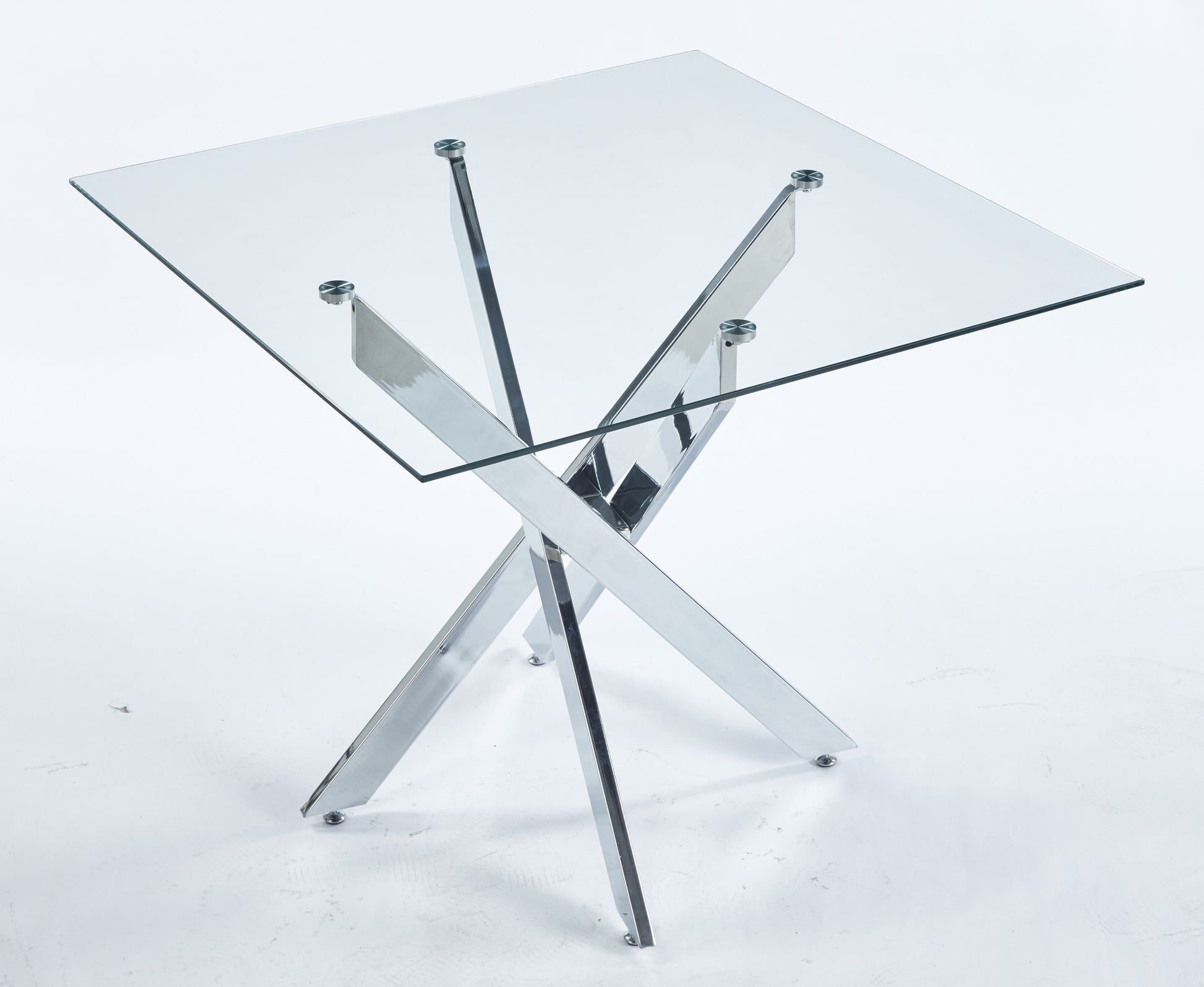 Iola Modern Square Glass Top Dining Table with Crossed Metal Legs