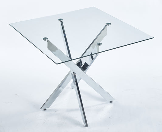 Iola Modern Square Glass Top Dining Table with Crossed Metal Legs