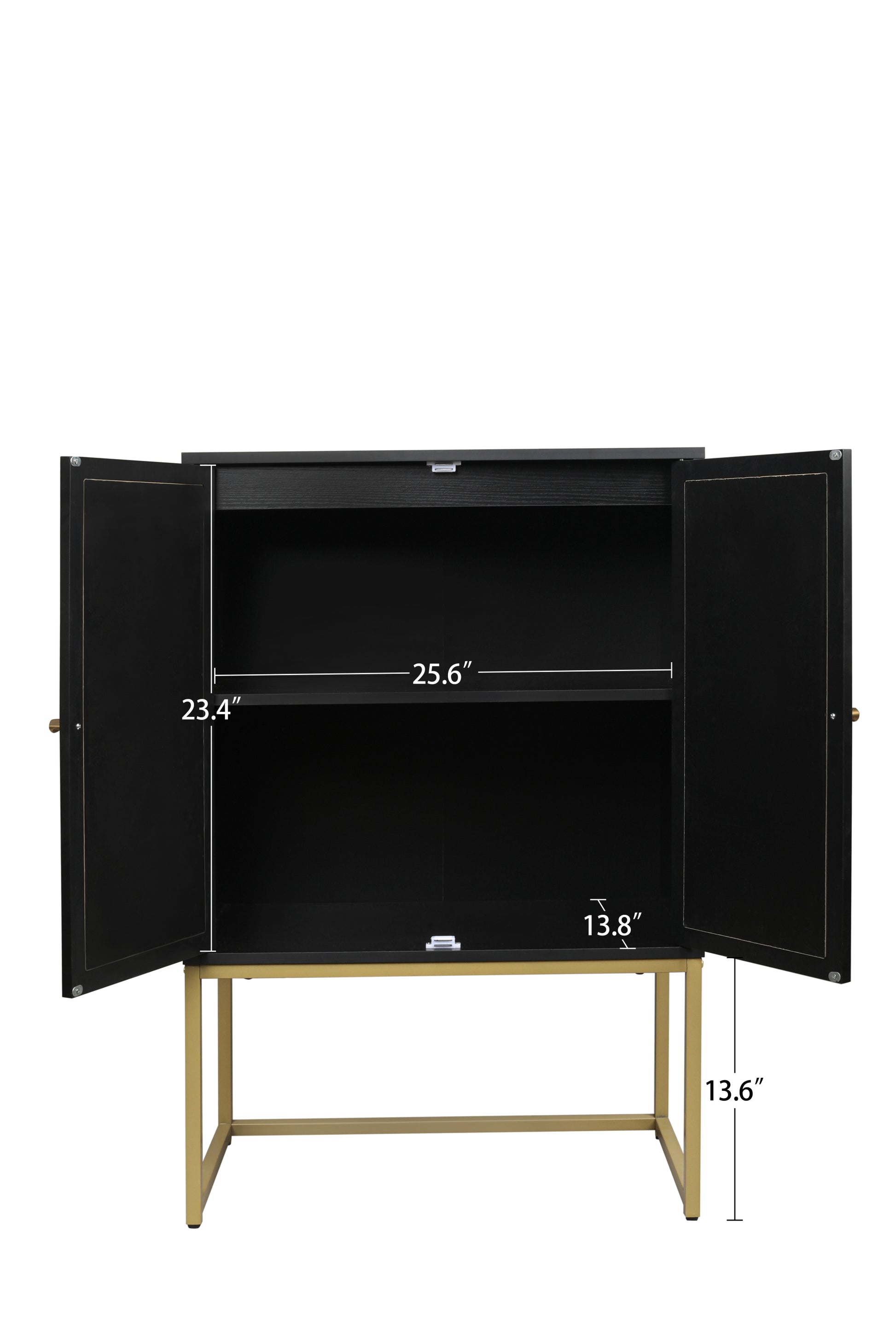 Allen Set of 2 High Cabinets in Black with Rattan Doors & Gold Legs