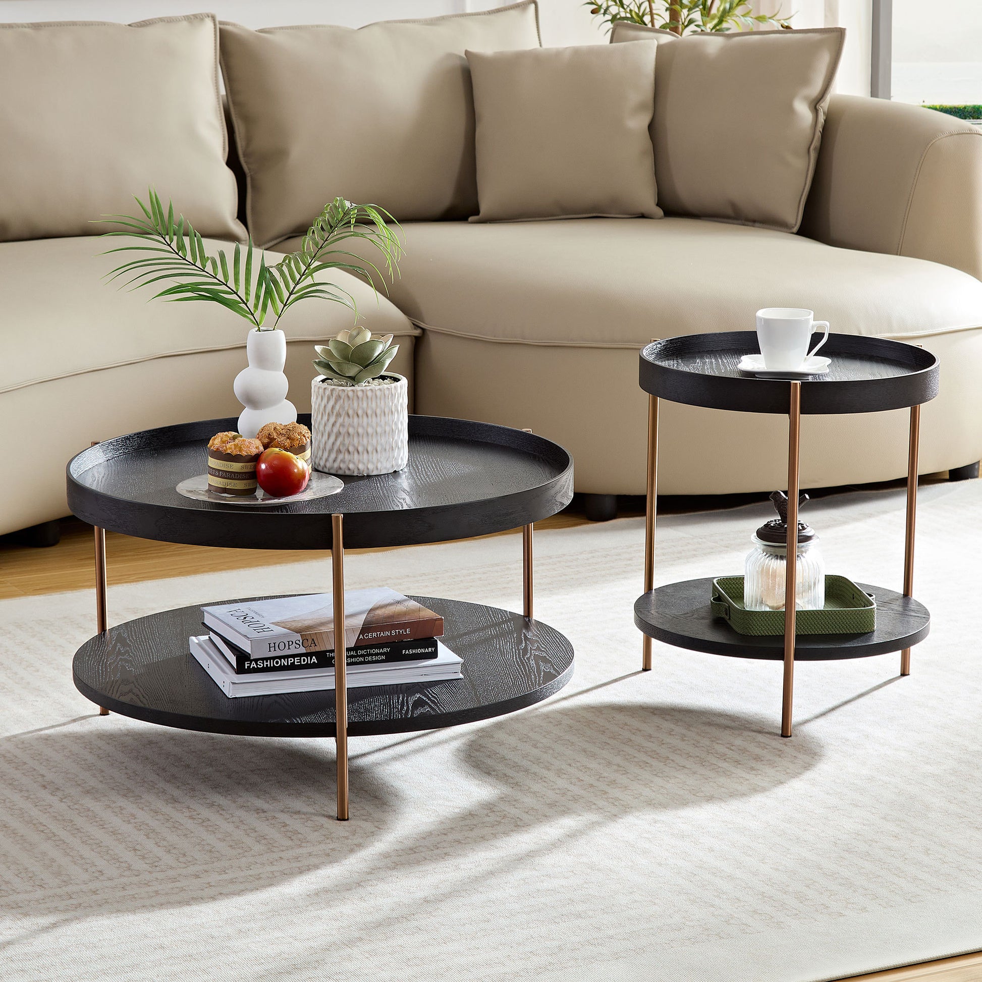 Rialta Mid-Century Modern Coffee & End Table Set, Black