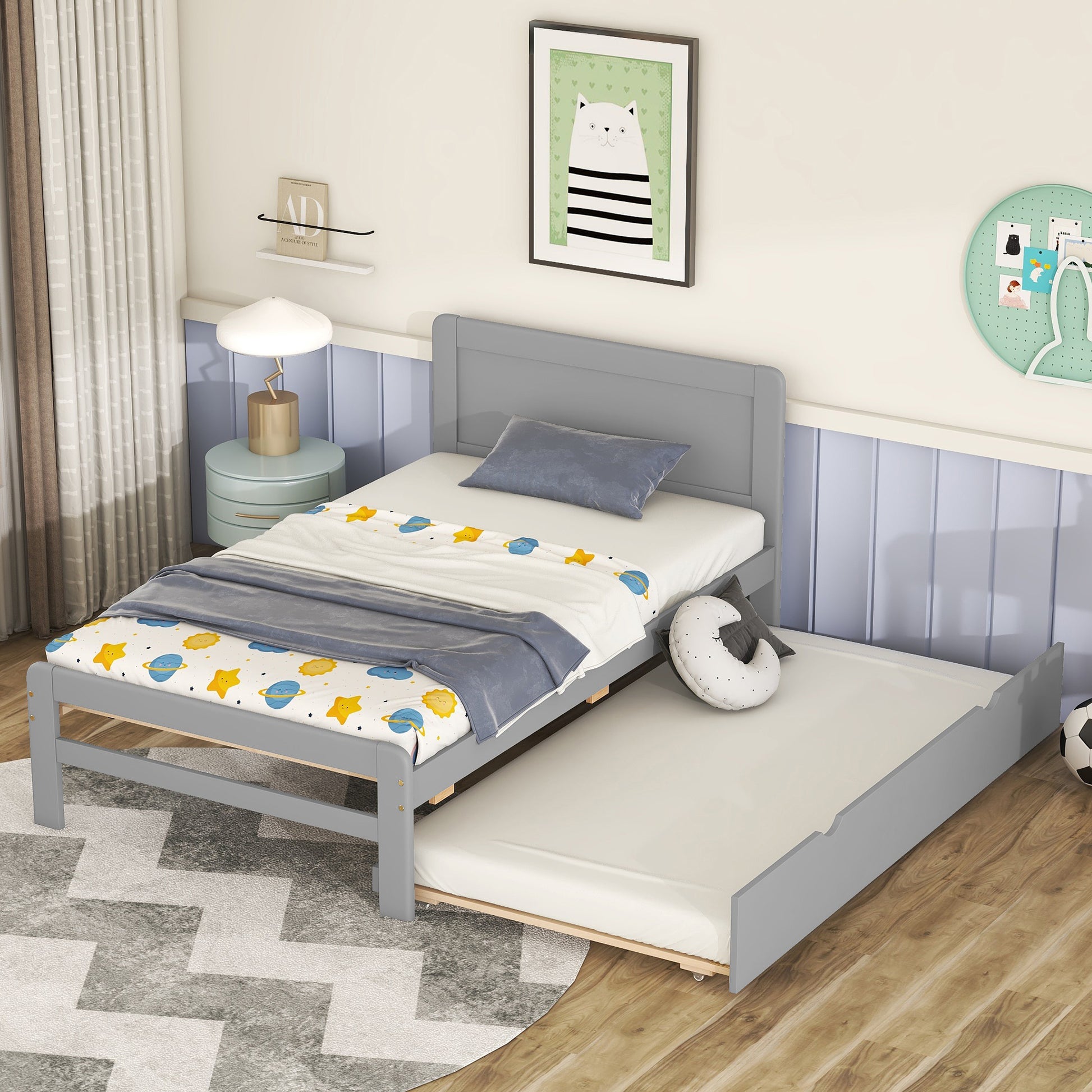 Stonea Twin Size Wooden Bed with Trundle 3 Colors