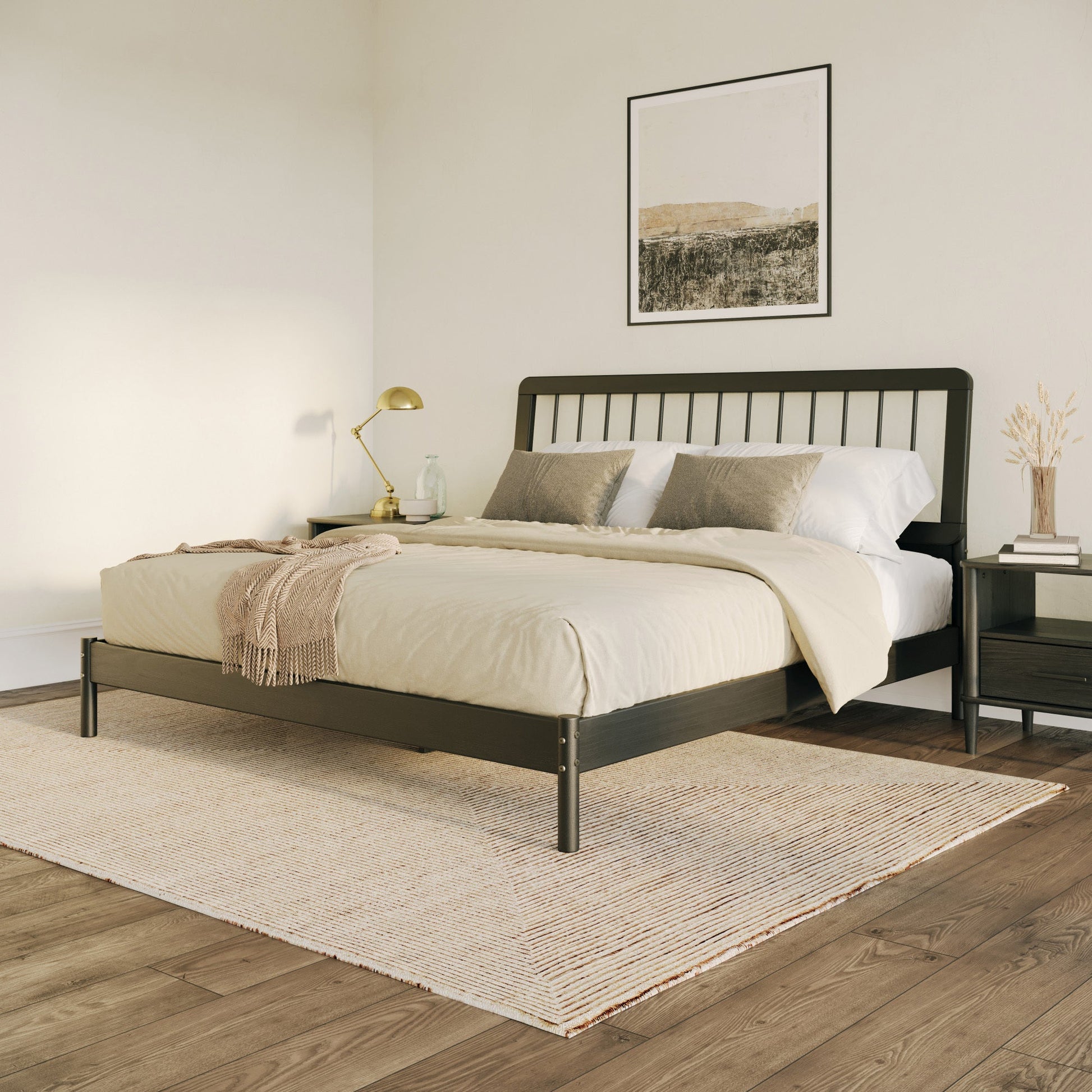 Wyatt Mid-Century Modern Solid Wood King Spindle Bed – Black