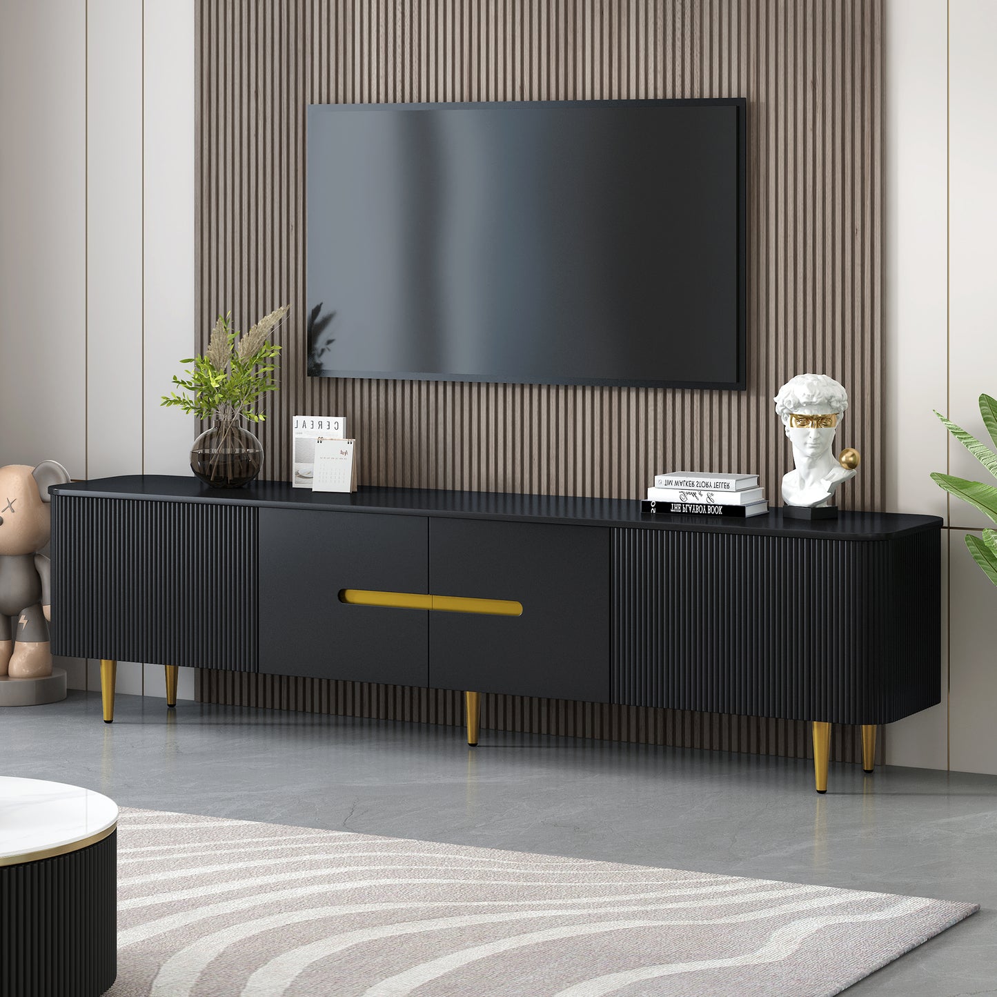 Bramwell 78' Modern Minimalist TV Console, Black