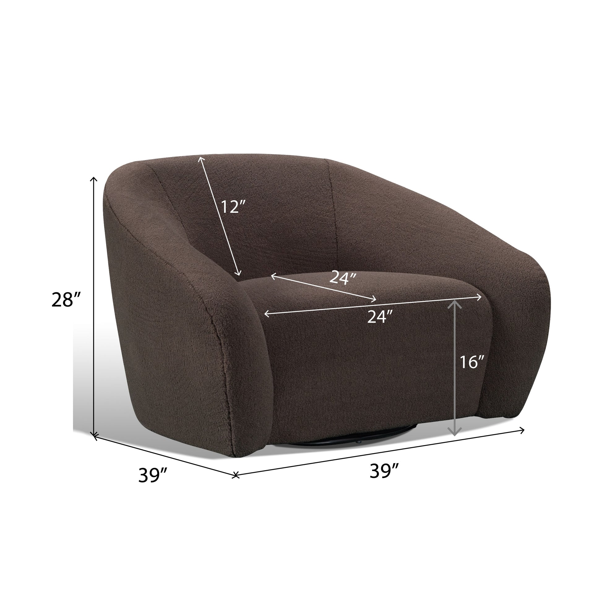 Luzern Modern Upholstered Accent Chair, 360° Swivel, Chocolate