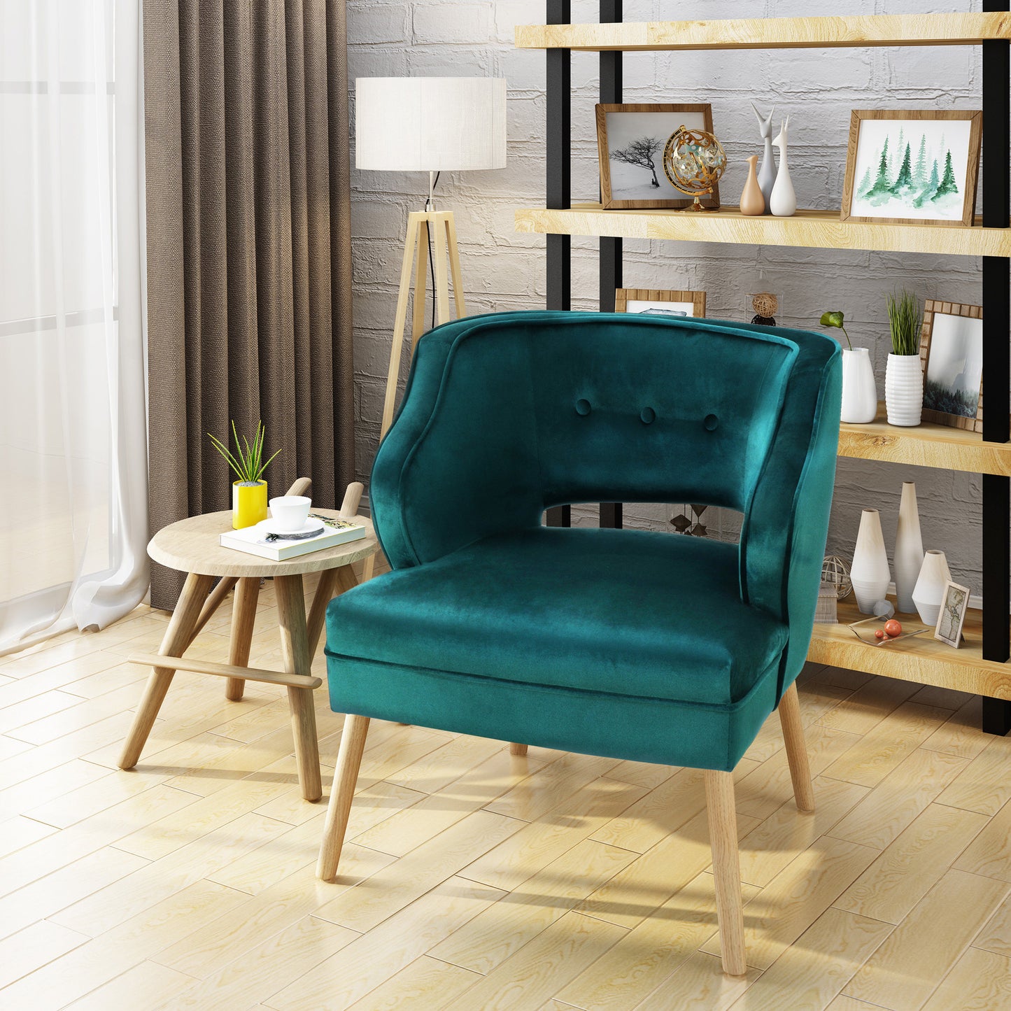 Wren Mid-Century Teal Velvet Tufted Accent Chair