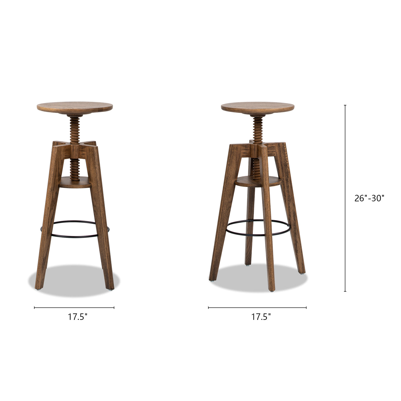 Spencer Minimalist Oak Wood Adjustable Bar Counter Stool, Walnut Brown Oak Wood