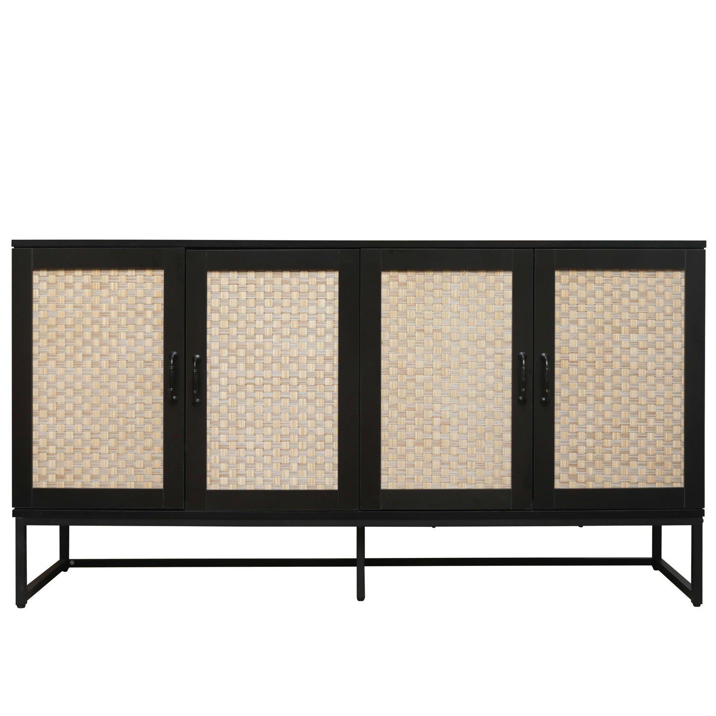 Dorothy 4-Door Cabinet in Black with Natural Rattan Doors