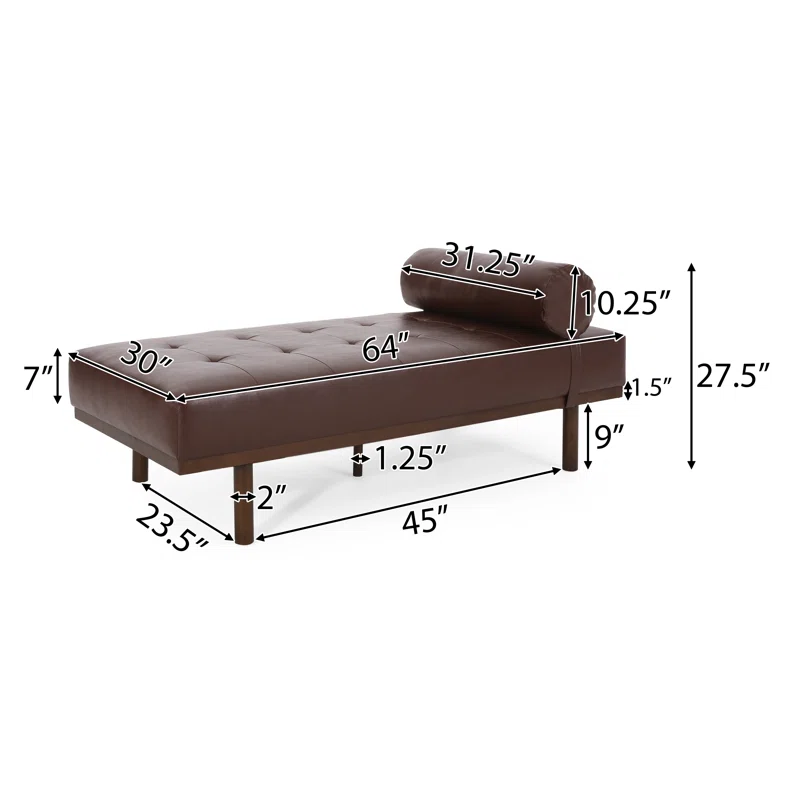 Sylvia Mid-Century Modern PU Leather Chaise Lounge, Brown