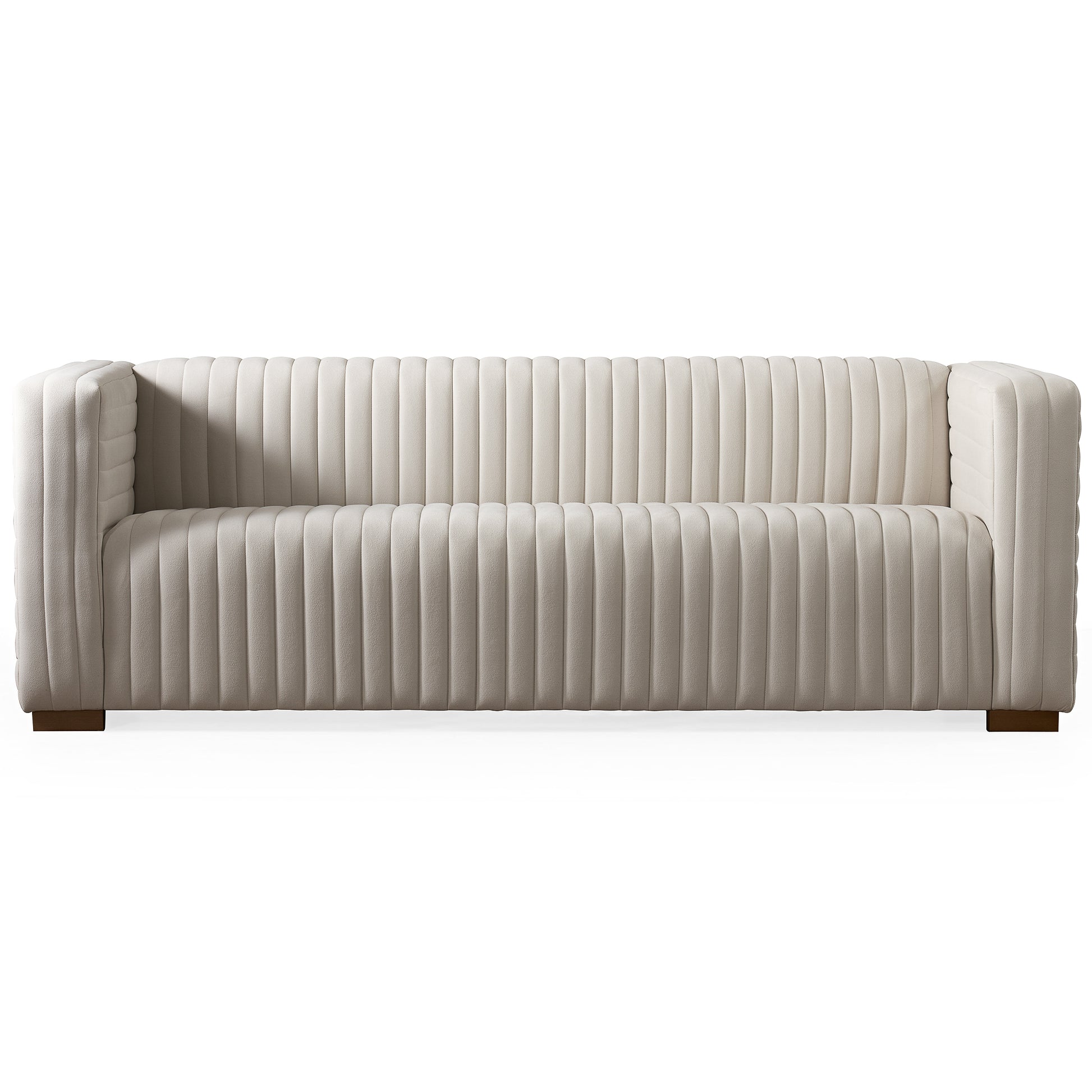 Elara Modern Channel Tufted Velvet Sofa, Cream