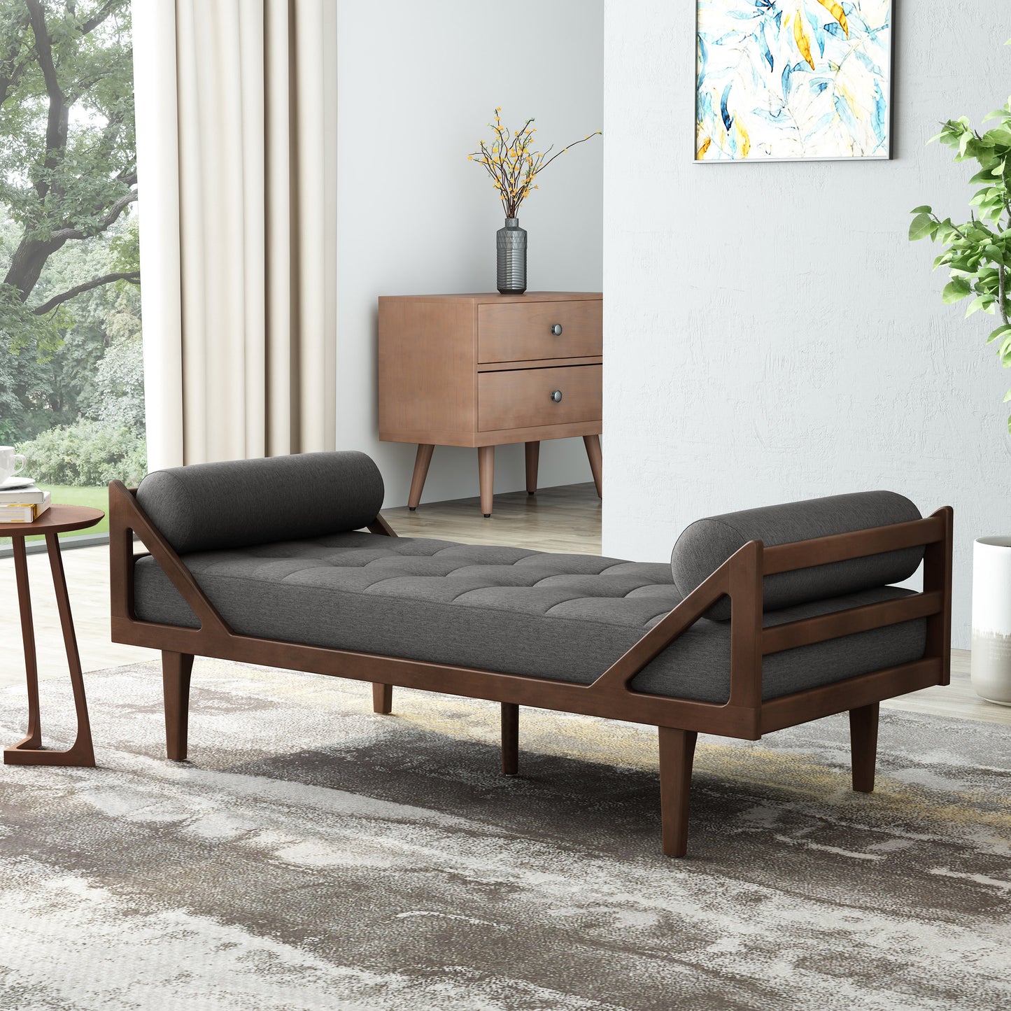 Alara Mid-Century Modern Chaise Lounge, Gray & Brown