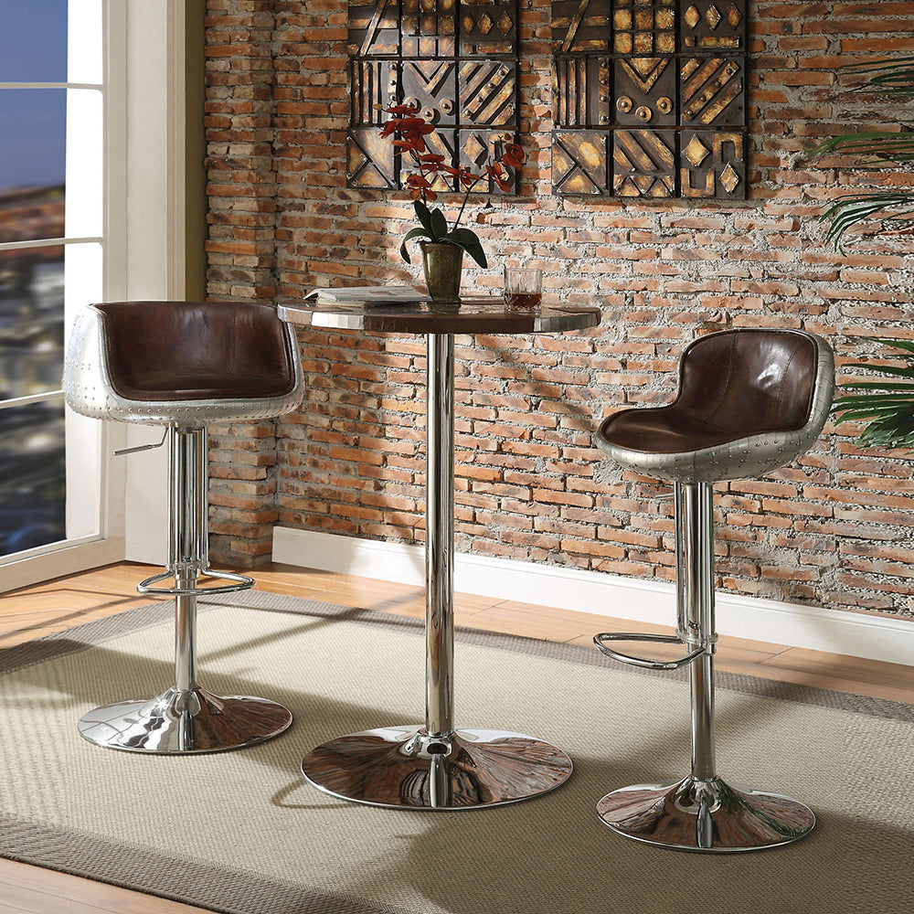 Vintage Brown and Aluminum Swivel Adjustable Stool