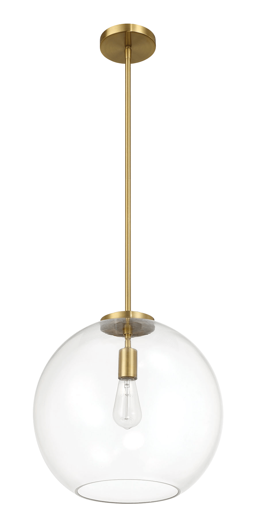 Gleam Single Light Pendant Lamp With Clear Globe Glass - Satin Brass