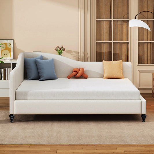 Thorne Full Size L-Shaped Linen Daybed, with Solid Wood Legs, Beige